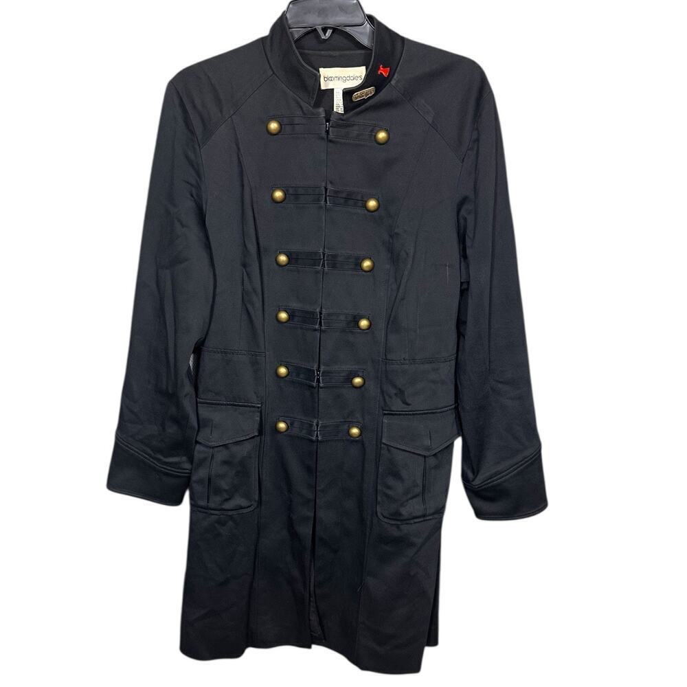 Vintage Bloomingdale’s Military Style Coat LUX 14W Black Brass Button Jacket - Picture 2 of 8